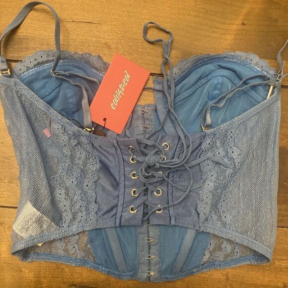 Edikted Blue Lace Corset Top Boning Goth Fairy Steampunk Bustier‎ Medium NEW - Picture 4 of 6